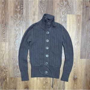 H&M women’s Ribbed Button-Front Cardigan - Dark gray Brown